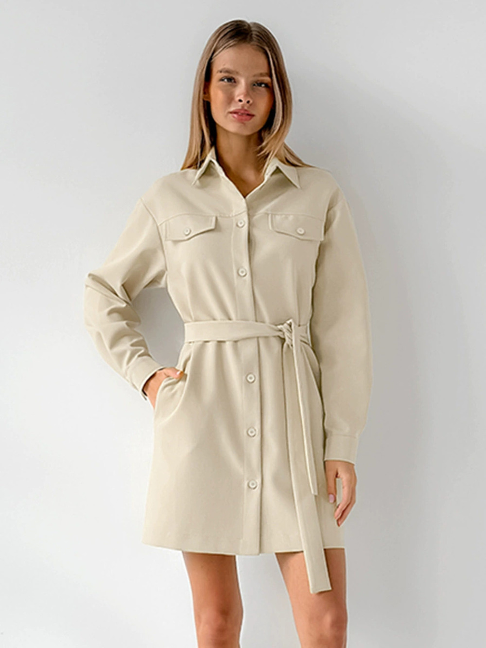 Forever 21 Vintage Khaki Work Dress Belted Waist A-Line Mini Dress